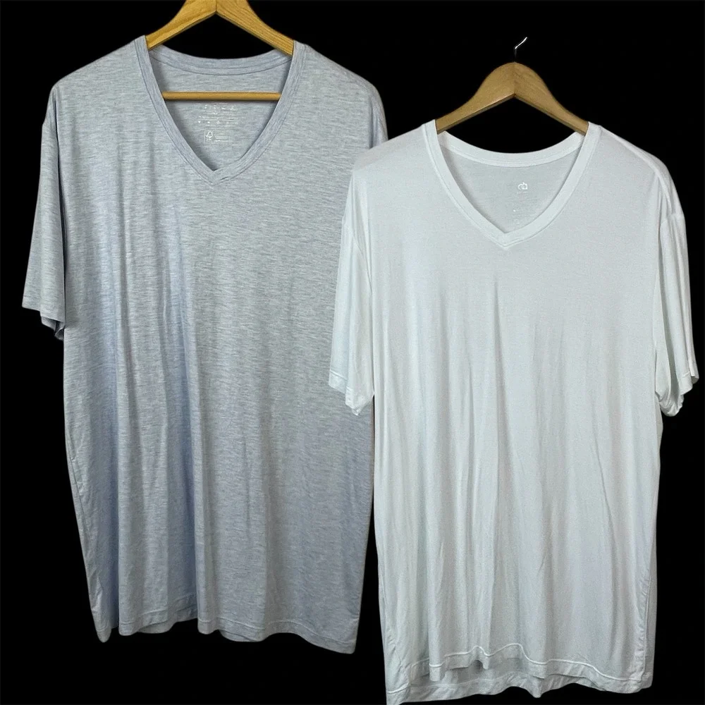 David Archy V-Neck Undershirt Mens XL White Gray Bamboo Rayon‎ 2 Pack Soft Basic